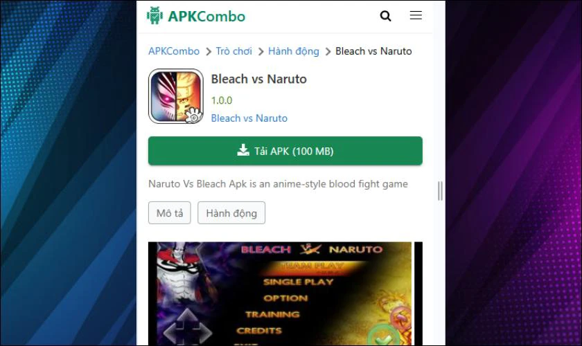 Cách tải Bleach vs Naruto 3.8 trên Android