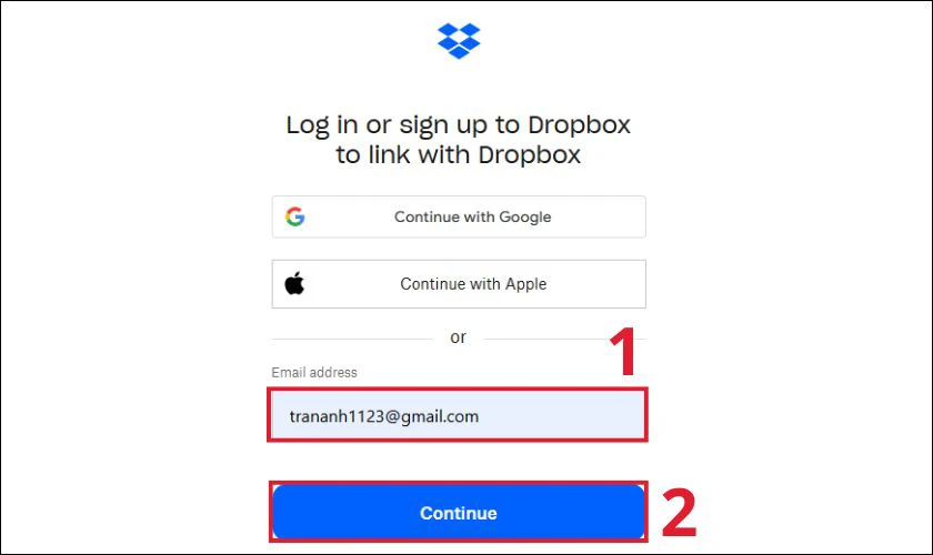 Nhấn Continue để tiếp tục đăng nhập