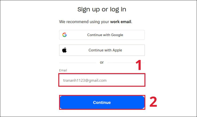 Điền thông tin email bạn muốn sử dụng
