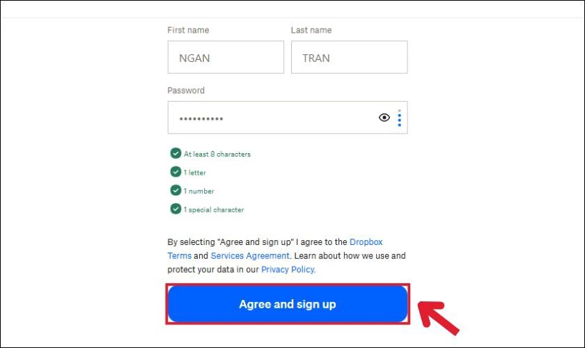 Bấm chọn vào ô dòng chữ Agree and Sign up