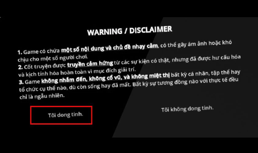 Chọn đồng ý với quy tắc trò chơi