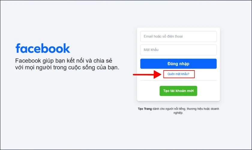 Vào trang đăng nhập Facebook và chọn Quên mật khẩu?