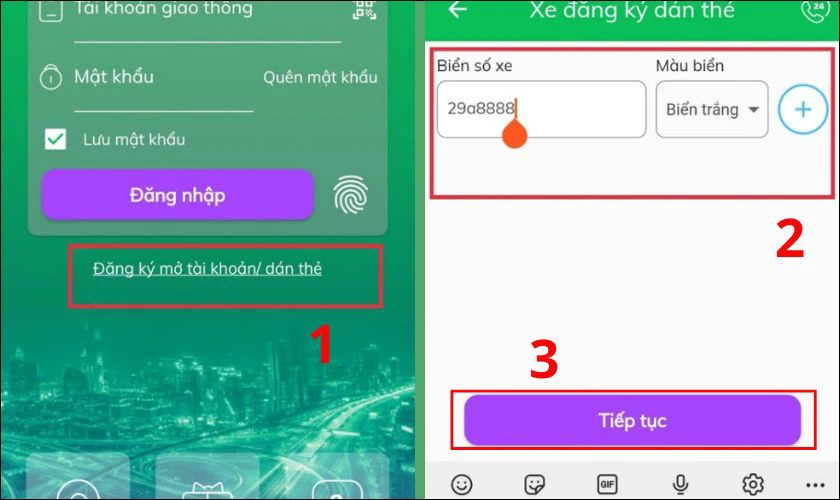 Chọn mục Đăng kí mở tài khoản/dán thẻ