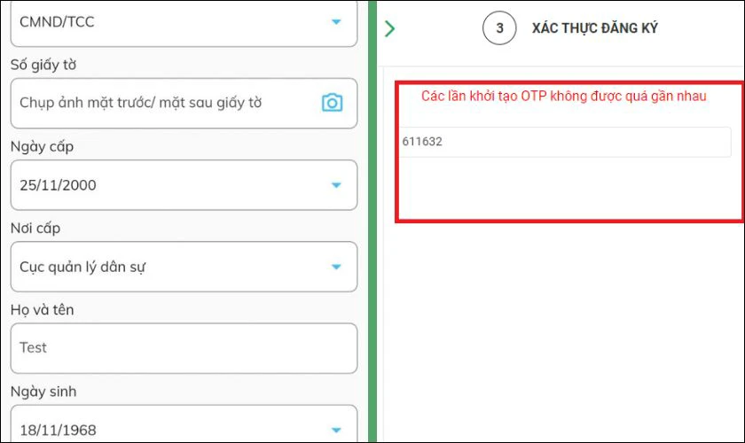 Nhập mã OTP gửi về số điện thoại, sau đó chọn Đăng ký ngay