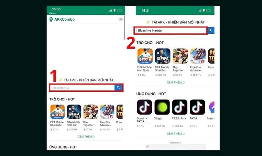 Cách tải Naruto vs Bleach 5.0 trên Android