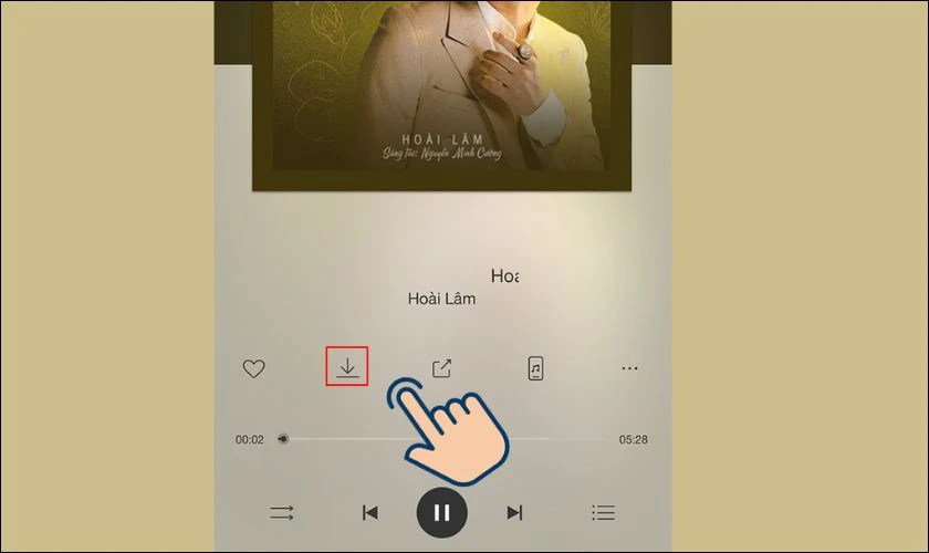 Tại đây, bạn chọn vào biểu tượng mũi tên ngay dưới bài hát để tải về