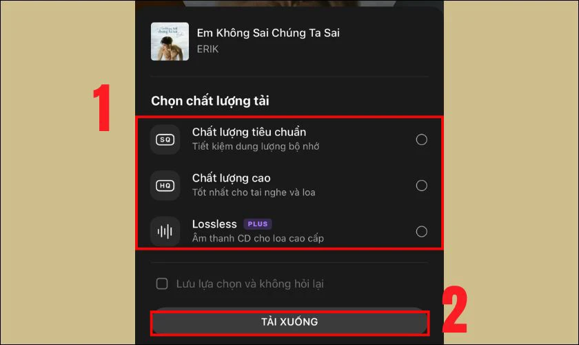 Chọn chất lượng âm thanh bạn muốn tải và nhấn Tải xuống