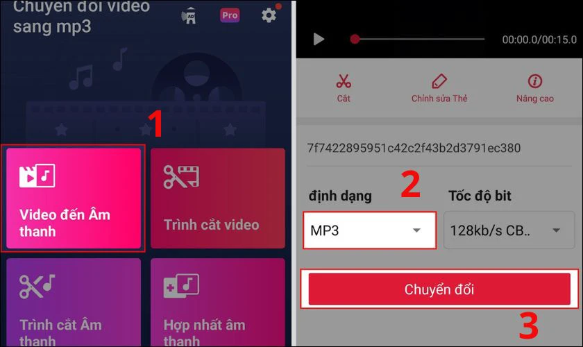 Thiết lập định dạng là MP3, sau đó bấm Chuyển đổi