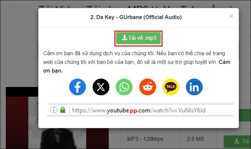 Chờ quá trình chuyển đổi hoàn tất rồi nhấn Tải về.mp3