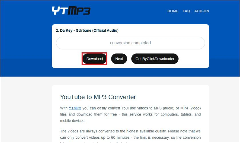 Nhấn vào nút Download để bắt đầu quá trình tải