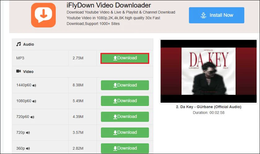 Nhấn Download cạnh file MP3 để lưu file