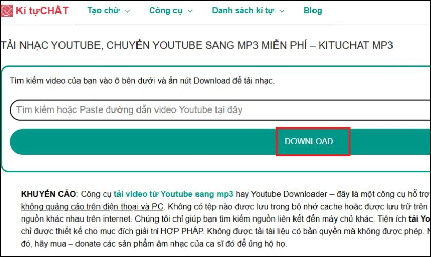 Tải nhạc từ Youtube về MP3 bằng bằng kituchat.com