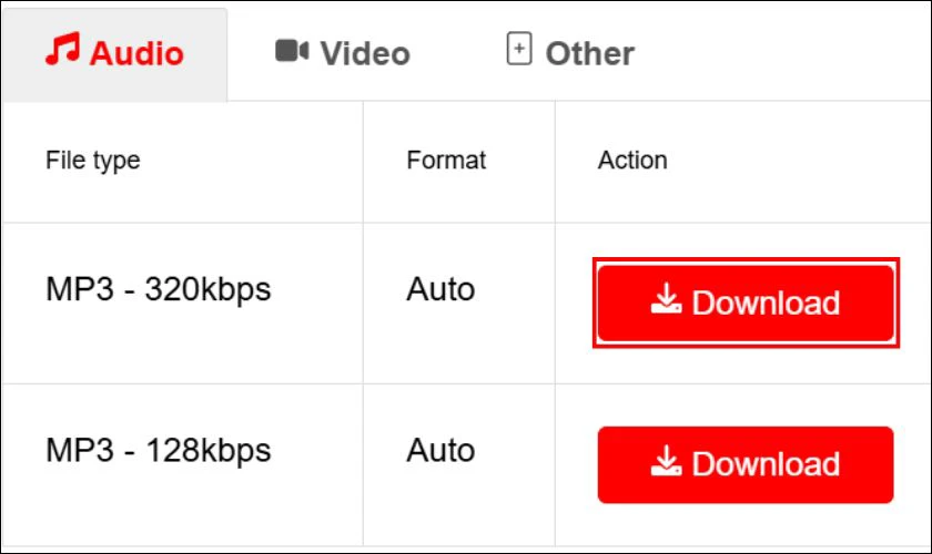 Nhấn vào nút Download để tiến hành tải bài nhạc về