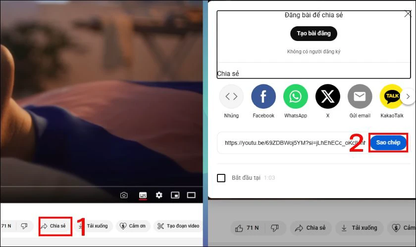 Bấm vào mục Chia sẻ rồi nhấn chọn Sao chép liên kết