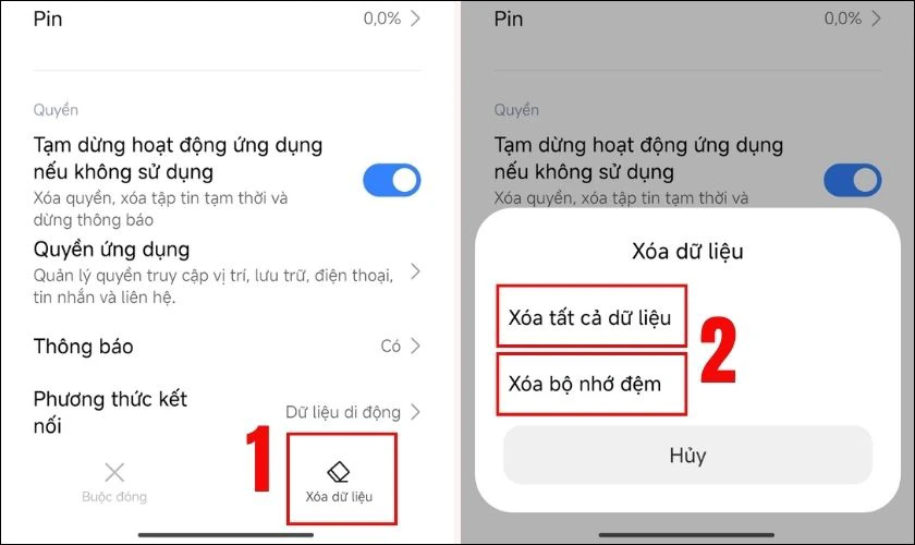 Trong giao diện vừa xuất hiện, bạn nhấn chọn nút Xóa dữ liệu