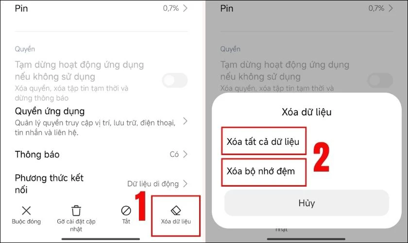 Chọn Xóa dữ liệu hay Xóa bộ nhớ đệm theo yêu cầu của mình