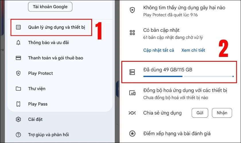 Trong giao diện mới xuất hiện, bạn sẽ thấy được thanh dung lượng hiển thị