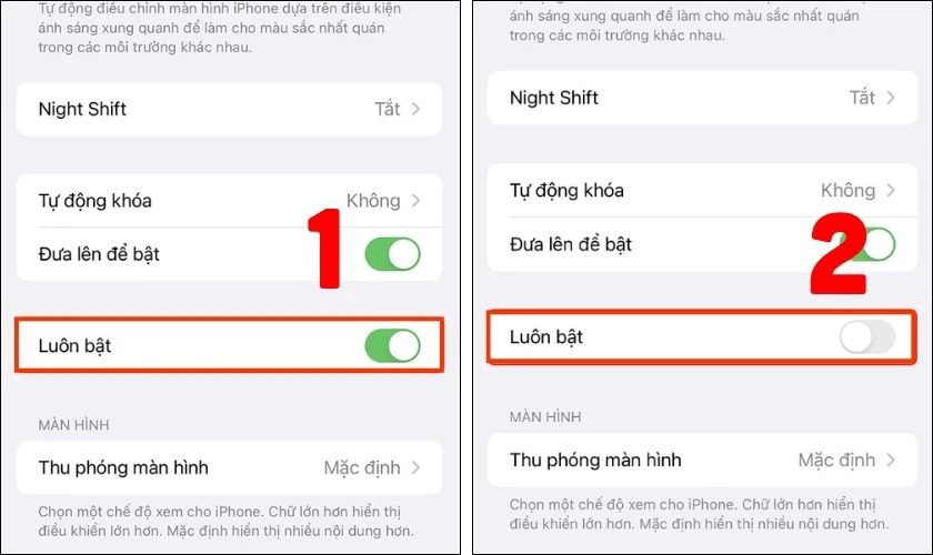 Kéo xuống và tìm mục Luôn bật