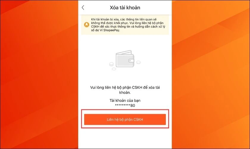 Tại mục Request Account Deletion và chọn Liên hệ bộ phận CSKH