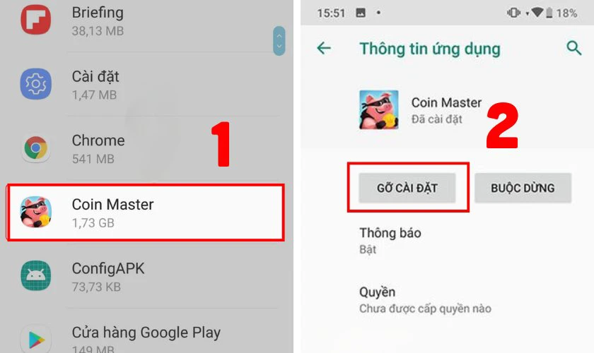 Nhấn Gỡ Cài đặt (Uninstall) và xác nhận