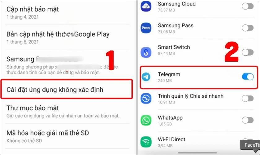 Nhấn Cài đặt ứng dụng không rõ nguồn gốc