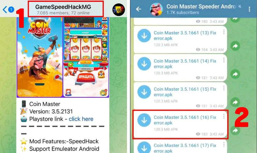 Quay lại nhóm Telegram, tuỳ chọn phiên bản phù hợp
