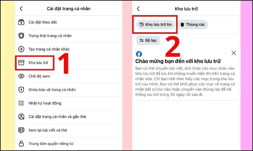 Chọn vào mục Kho lưu trữ