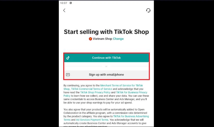 Đăng nhập vào tài khoản TikTok Shop Seller Center của bạn