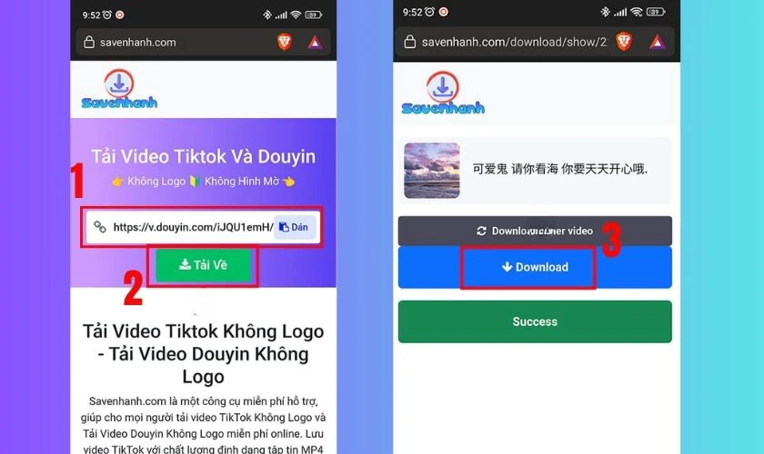Đợi hệ thống sẽ xử lý sau đó nhấn Download để tải về video