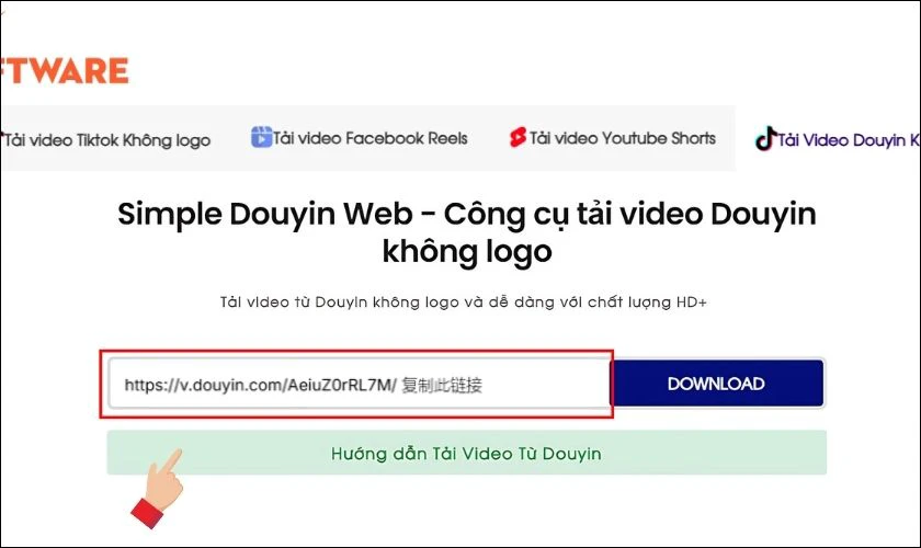 Dán đoạn vừa sao chép vào ô nhập liệu trên trang và nhấn nút Tải xuống