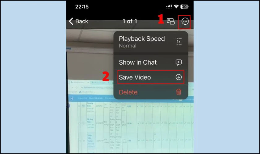 Nhấn vào video, chọn vào dấu ba chấm và nhấn Save Video