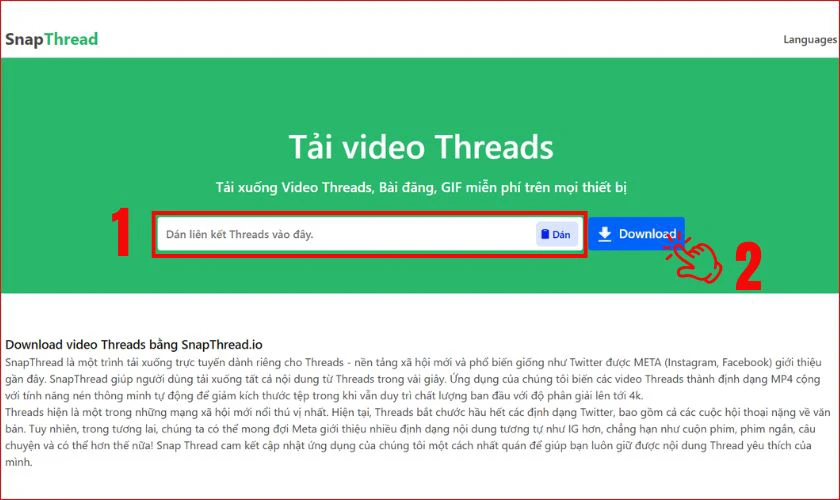 Nhấp Download và Snapthread.io sẽ tải video xuống cho bạn