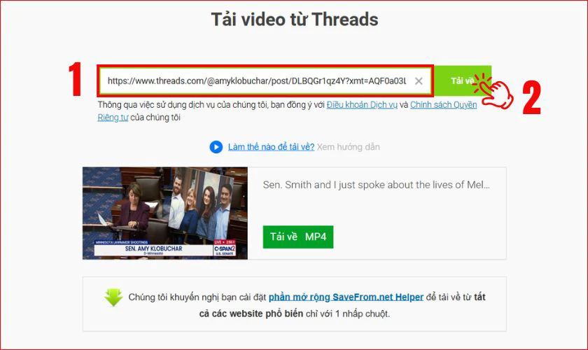 Download video Threads bằng Savefrom.net