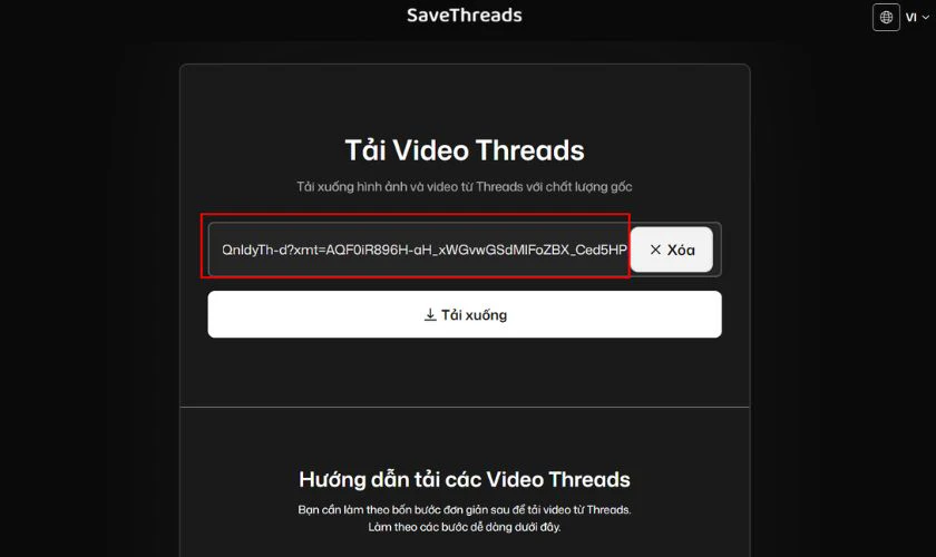 Quay lại trang Savethreads.io, dán liên kết vào ô “Paste Threads link here”