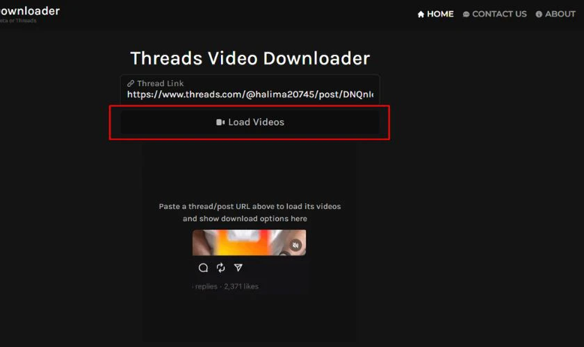 Nhấn Load Video, đợi hệ thống phân tích và hiển thị các tùy chọn tải