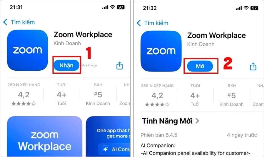 Bấm Nhận để tải ứng dụng về máy