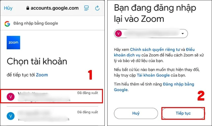 Chọn tài khoản Gmail để đăng nhập vào Zoom nhanh chóng