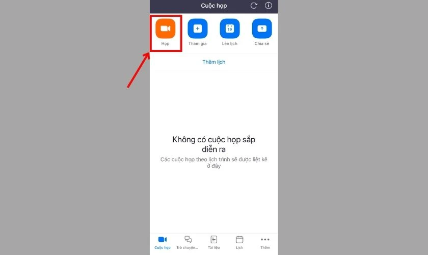 Chọn vào Cuộc họp để bắt đầu sử dụng