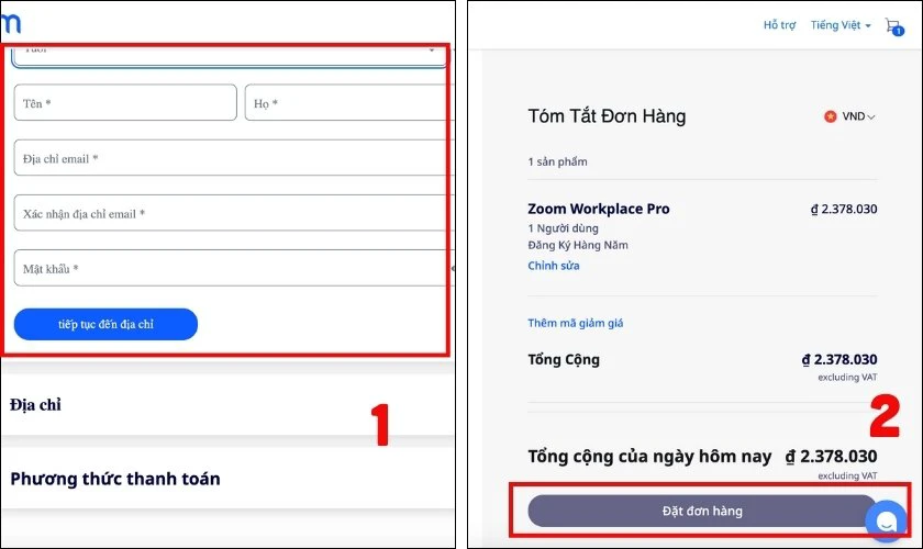 Điền đầy đủ thông tin và thực hiện thanh toán