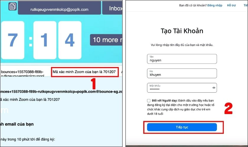 Lấy mã xác minh để kích hoạt tài khoản