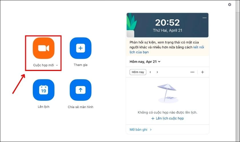  Bấm Start Meeting Now (Cuộc họp mới)