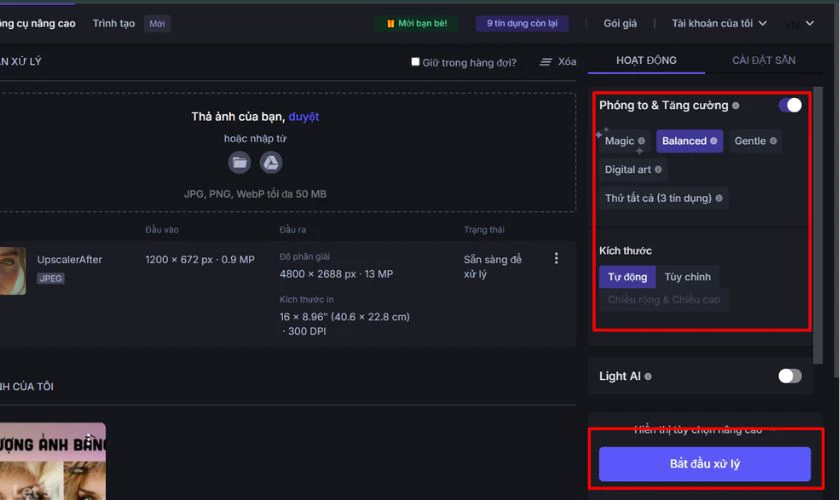 Điều chỉnh ảnh theo nhu cầu của bạn và nhấn Bắt đầu xử lý
