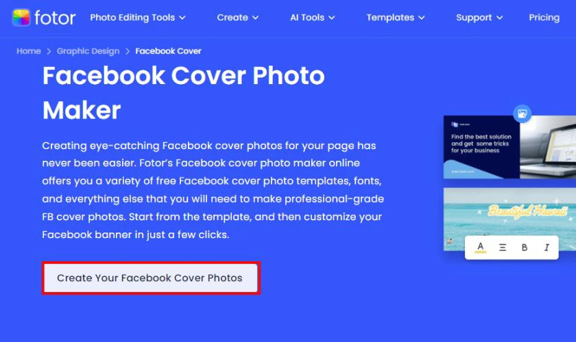 Cách tạo ảnh bìa Facebook theo tên mình online với Fotor