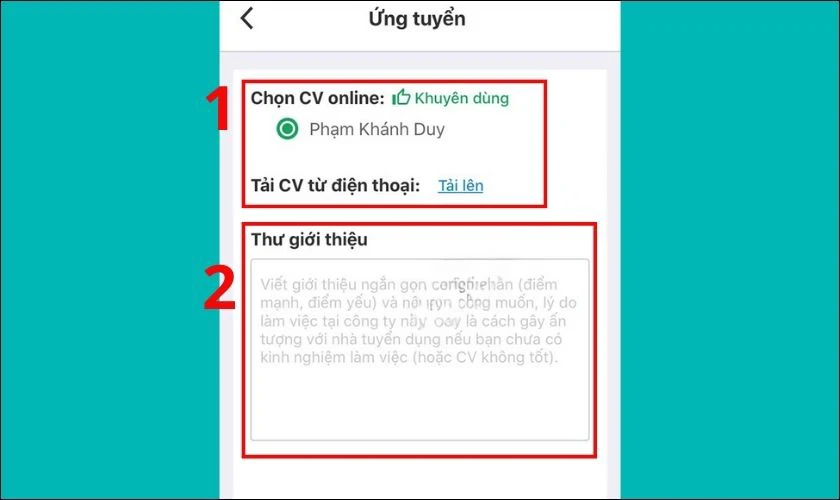 Gửi CV online trên TopCV sau khi tạo bước 2