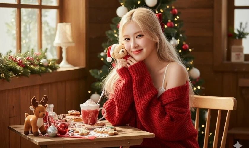 Tạo dáng chụp ảnh Giáng sinh một mình