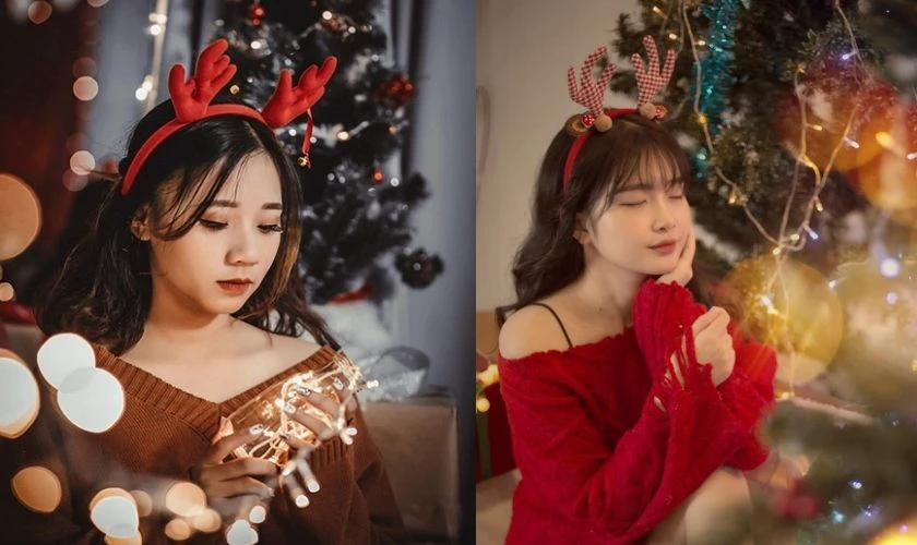 Ngồi tạo dáng chụp ảnh Noel với đèn Led