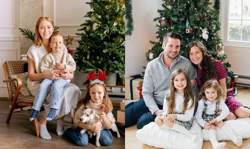 Tạo dáng chụp ảnh Giáng sinh với cây thông