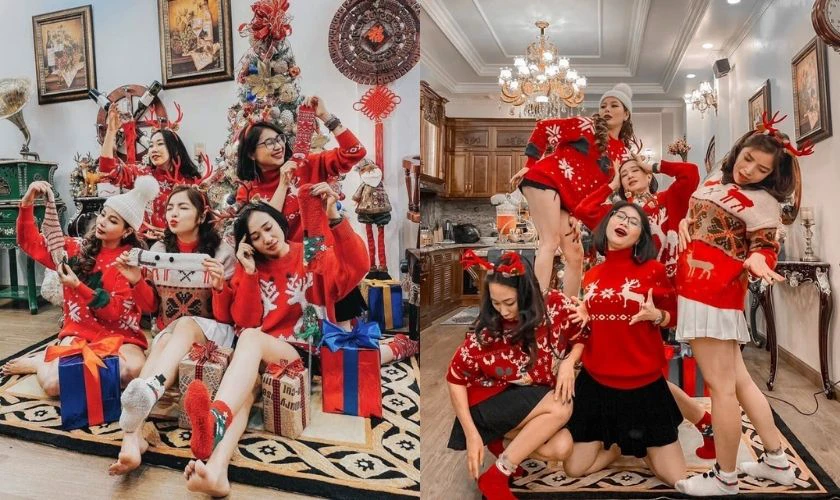 Tạo dáng chụp ảnh Noel với bạn thân