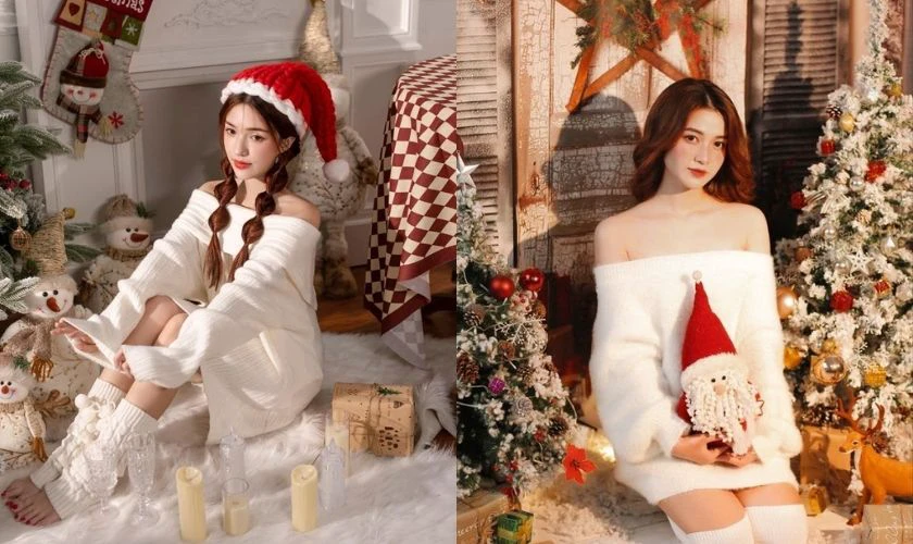 Tạo dáng chụp ảnh Noel kiểu dáng ngồi
