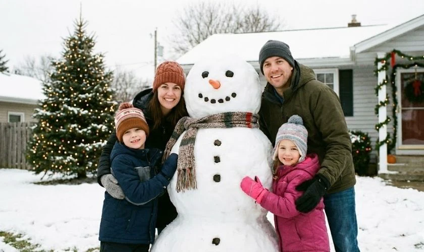 Tạo dáng chụp ảnh Giáng sinh với người Tuyết